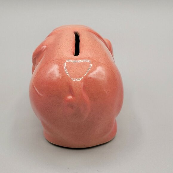 Pink Sow Pig Hog Piggy Bank Ceramic Bow Around Neck Vintage - Picture 4 of 8